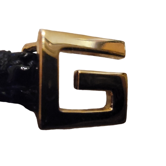 Authenticated Vintage Gucci Logo Choker Necklace Black Gold Leather - Picture 2 of 13